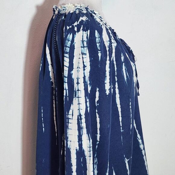 Knox Rose Navy Boho Peasant Blouse Size Medium Navy and White Dyed Top - Picture 6 of 10